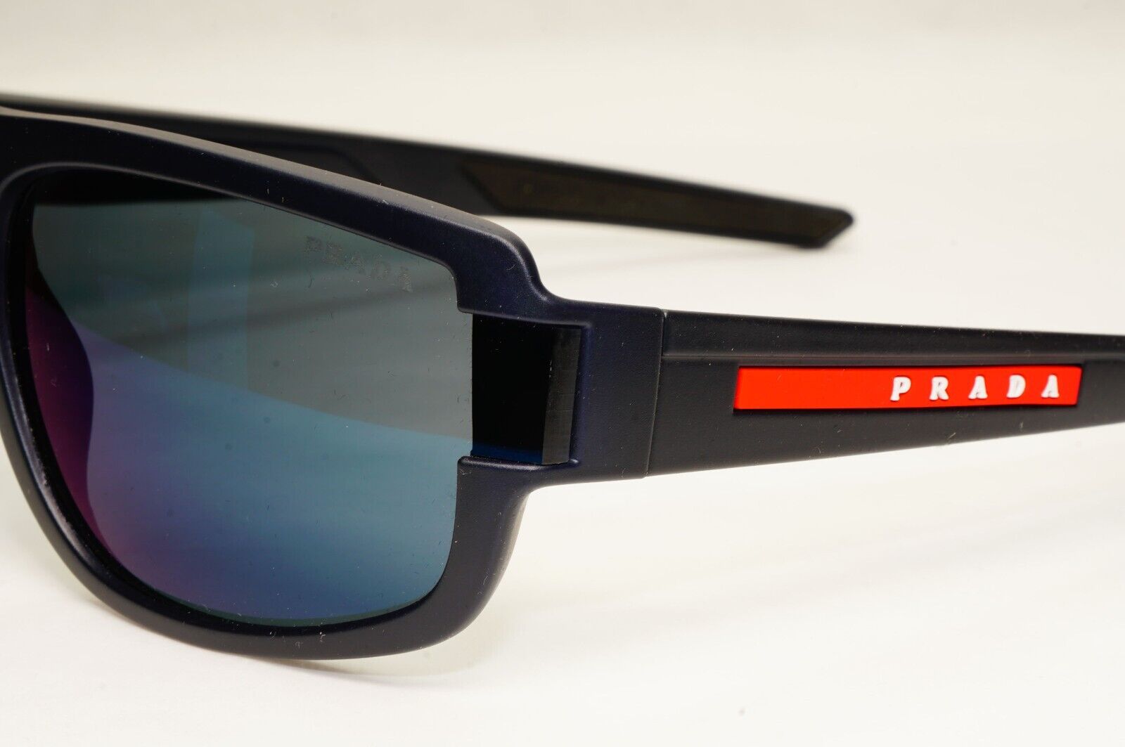 Prada Sunglasses Blue Mirror Rubber Wrap Square PS03WS SPS 03W UR7-01G