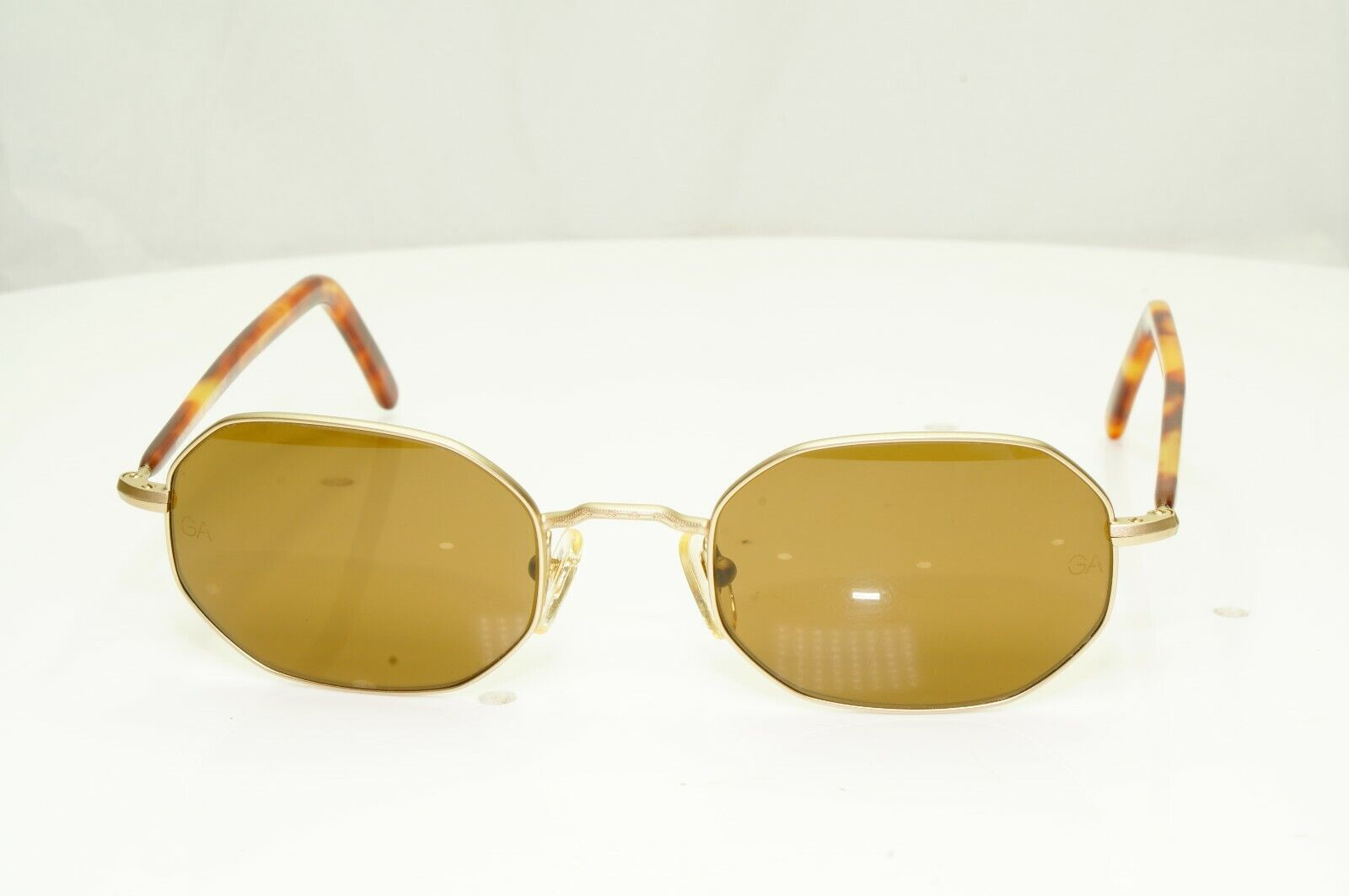 Giorgio Armani 1997 Vintage Sunglasses Gold Brown Octagon Glass Lens 664 904