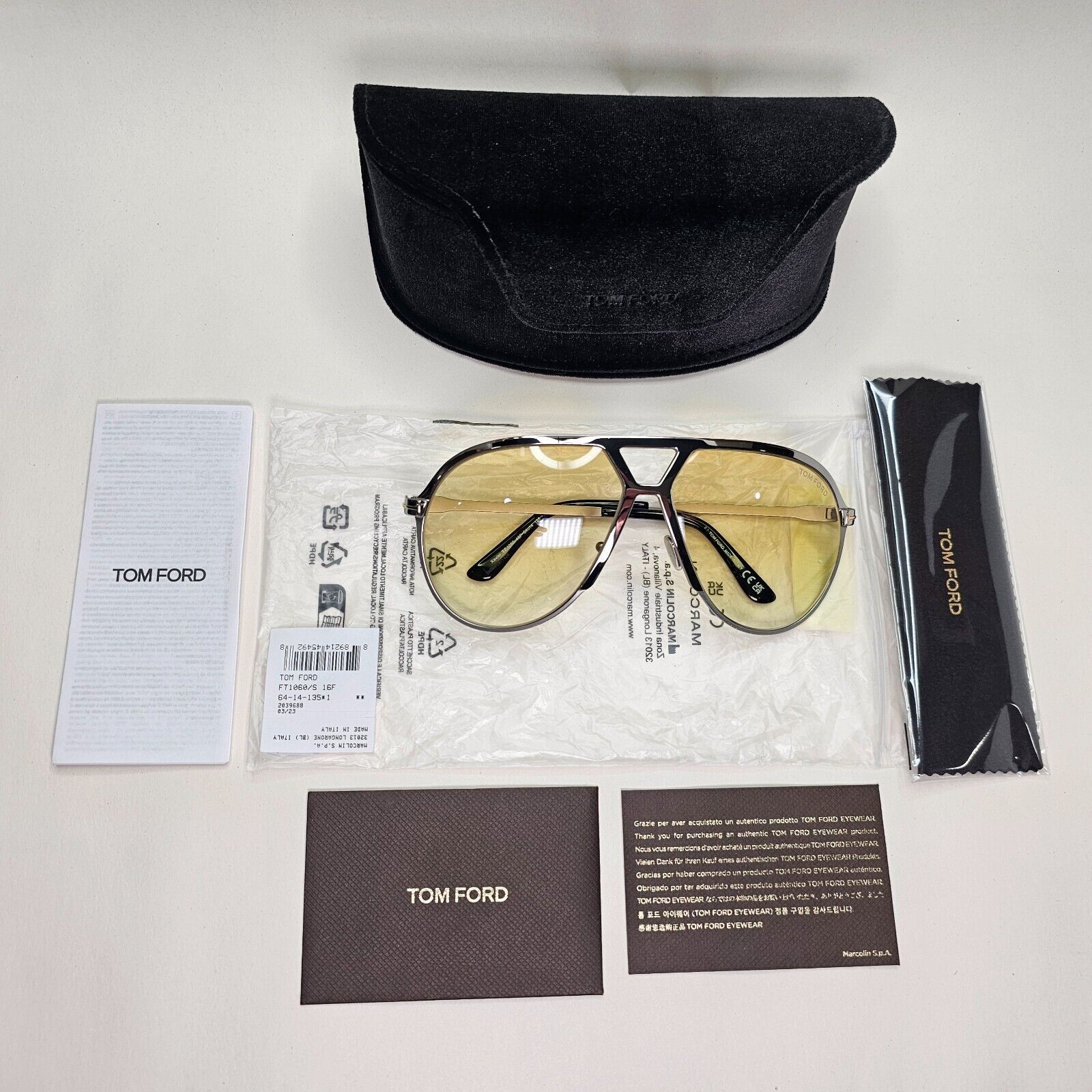 Tom Ford Sunglasses Xavier Silver Gold Yellow Unisex Large FT1060 TF 1060 16F