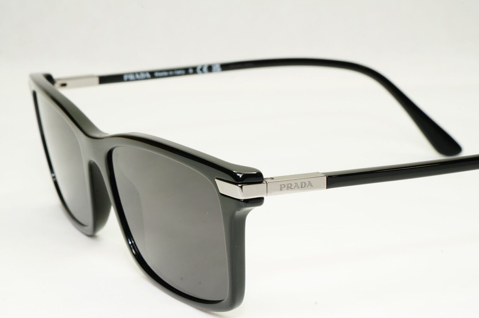 Prada Sunglasses Black Square Glossy Fashion PR03YV VPR 03Y 1AB-1O1 56mm