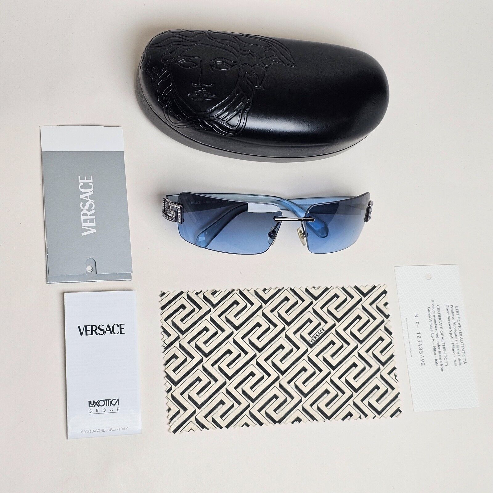 Versace Sunglasses 2004 Vintage Blue Rimless Diamante MOD 2017-B 1003/8F 170125