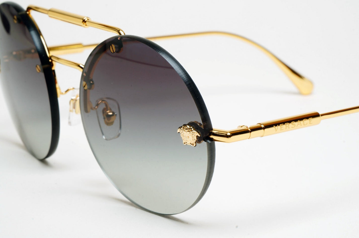 Versace Sunglasses Gold Medusa Grey Rimless Round MOD VE 2244 1002/8G