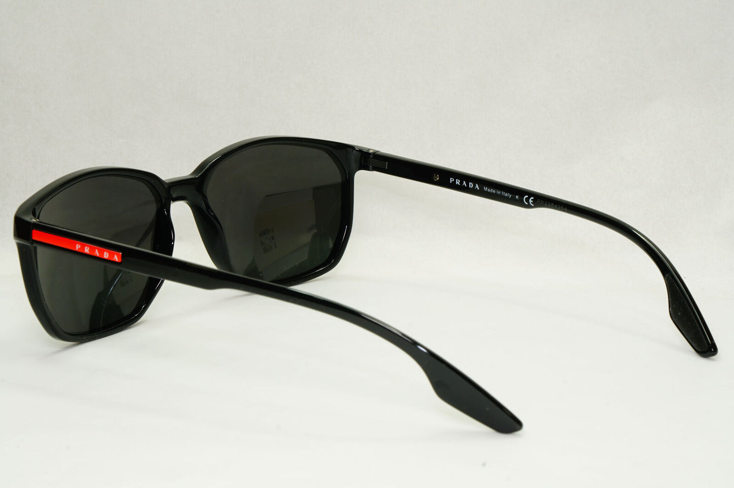 Prada Sunglasses Black Glossy Square Red Stripe PS03MV VPS 03M 1AB-1O1 55mm