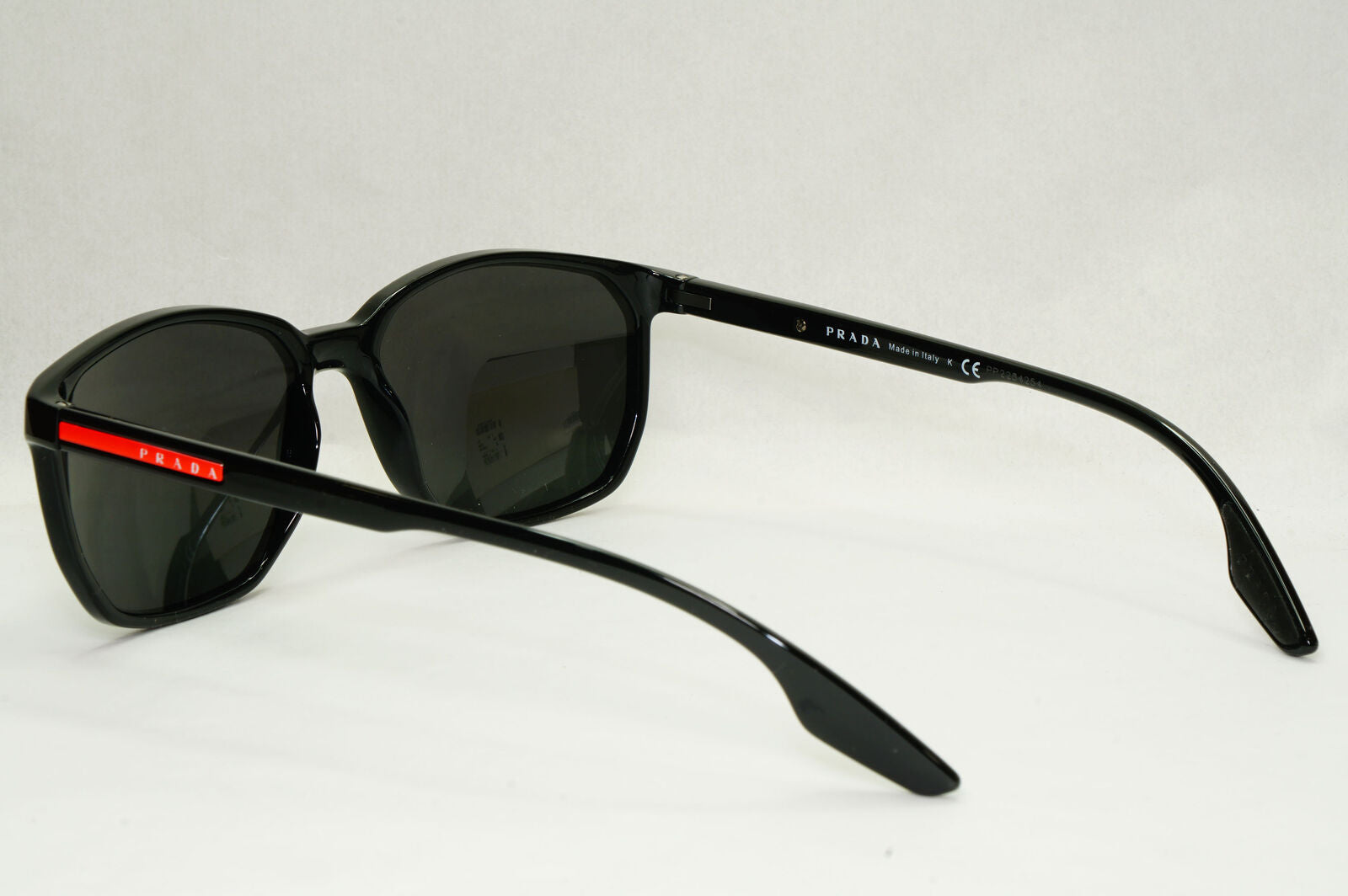 Prada Sunglasses Black Glossy Square Red Stripe PS03MV VPS 03M 1AB-1O1 55mm