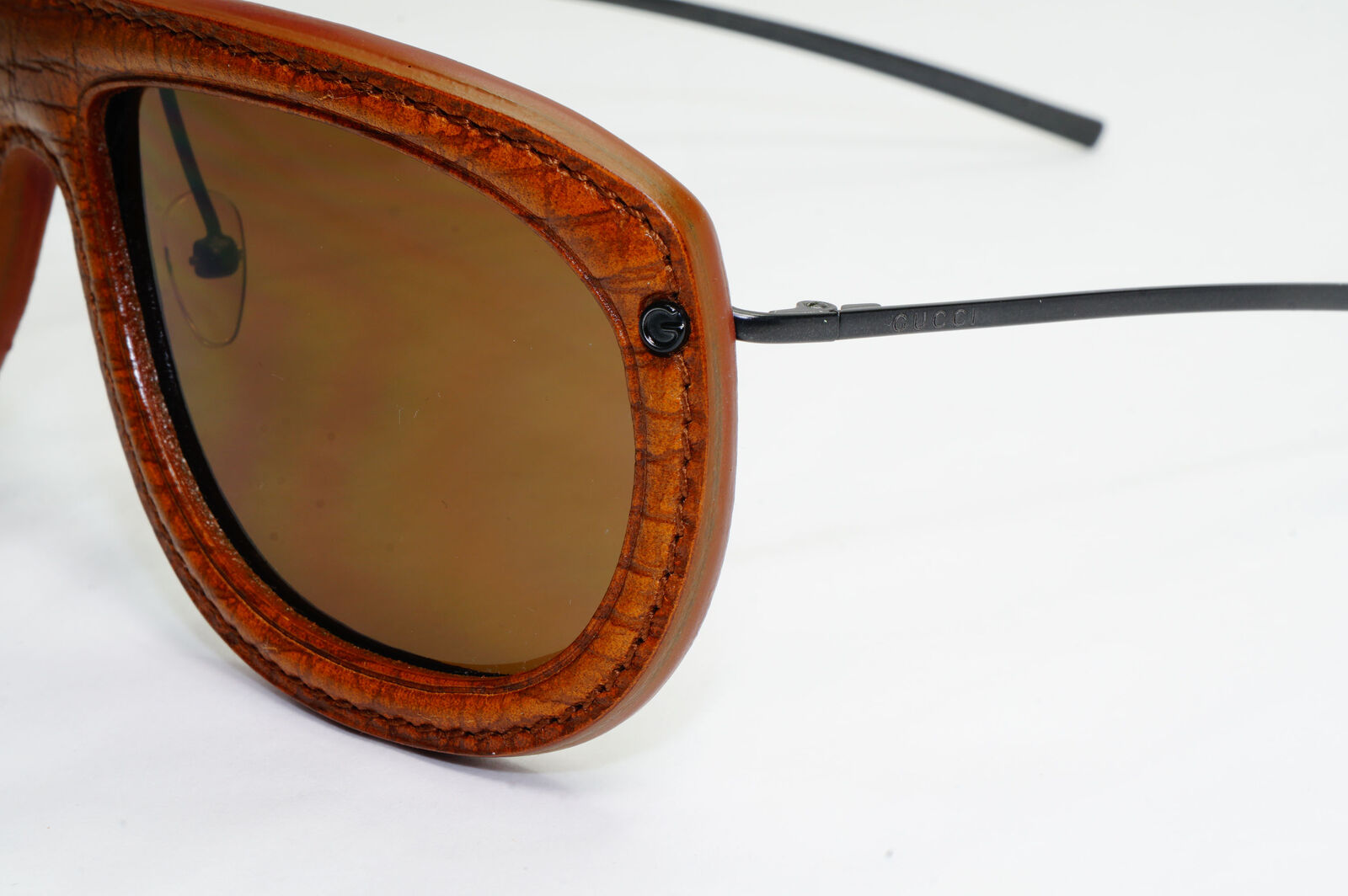 Gucci Sunglasses 1999 Vintage Rare Leather Brown Pilot GG 1736/N/S 7N7 130224