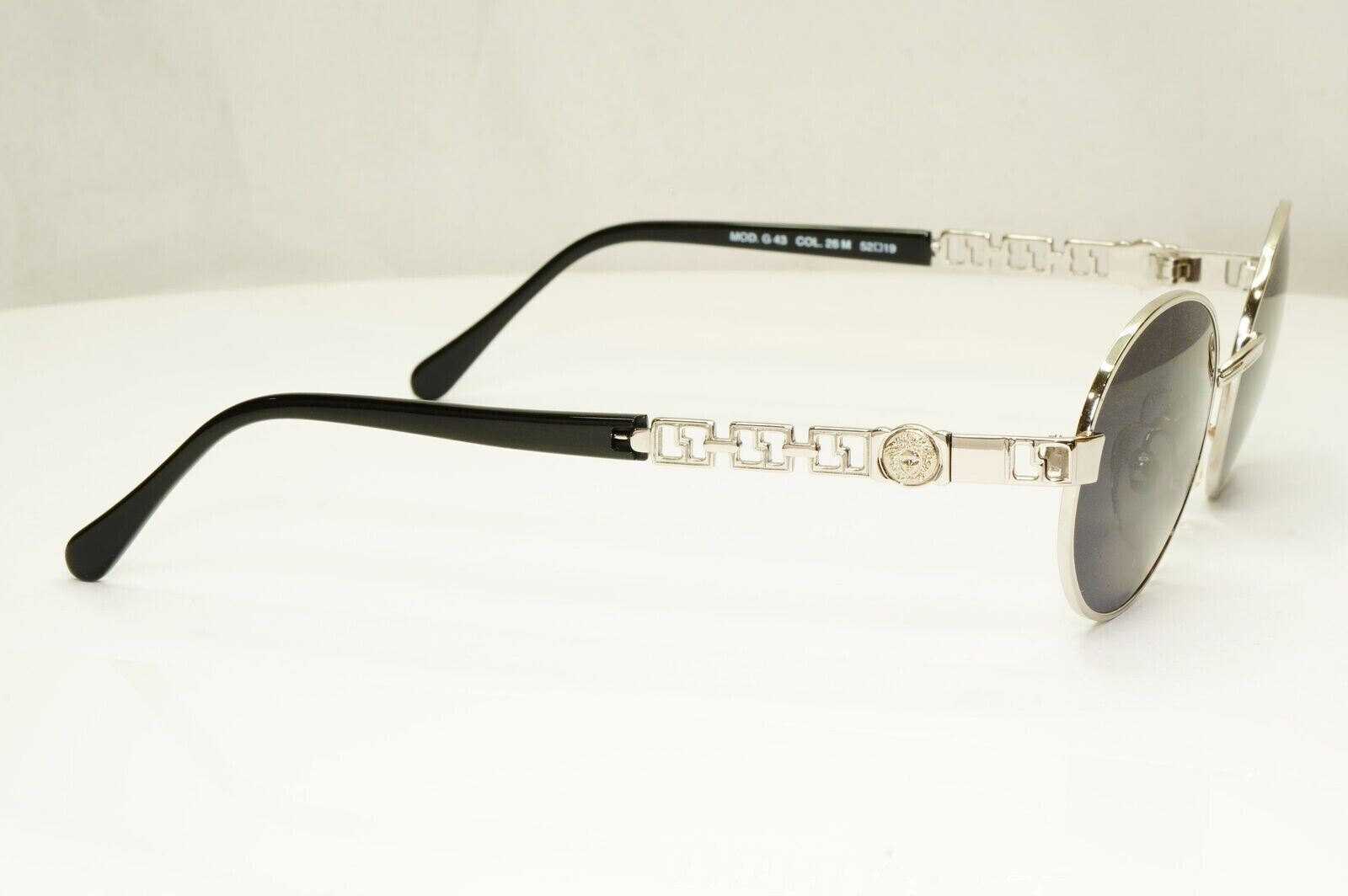 Gianni Versace 1995 Vintage Silver Medusa Round Black Sunglasses MOD G43 COL 26M