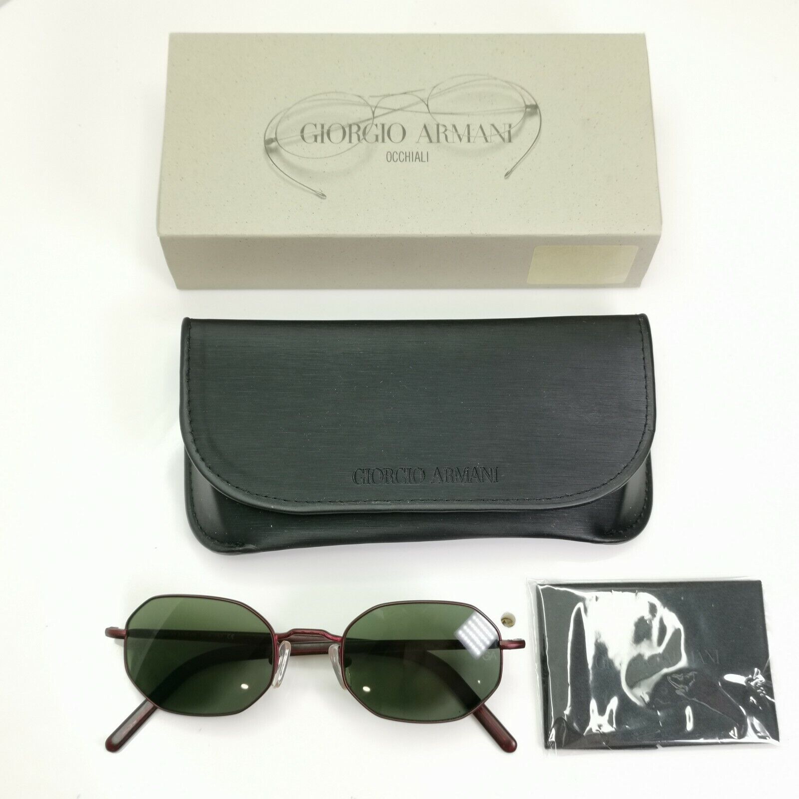 Giorgio Armani 1997 Vintage Sunglasses Burgundy Octagon Glass Lens 664 1052