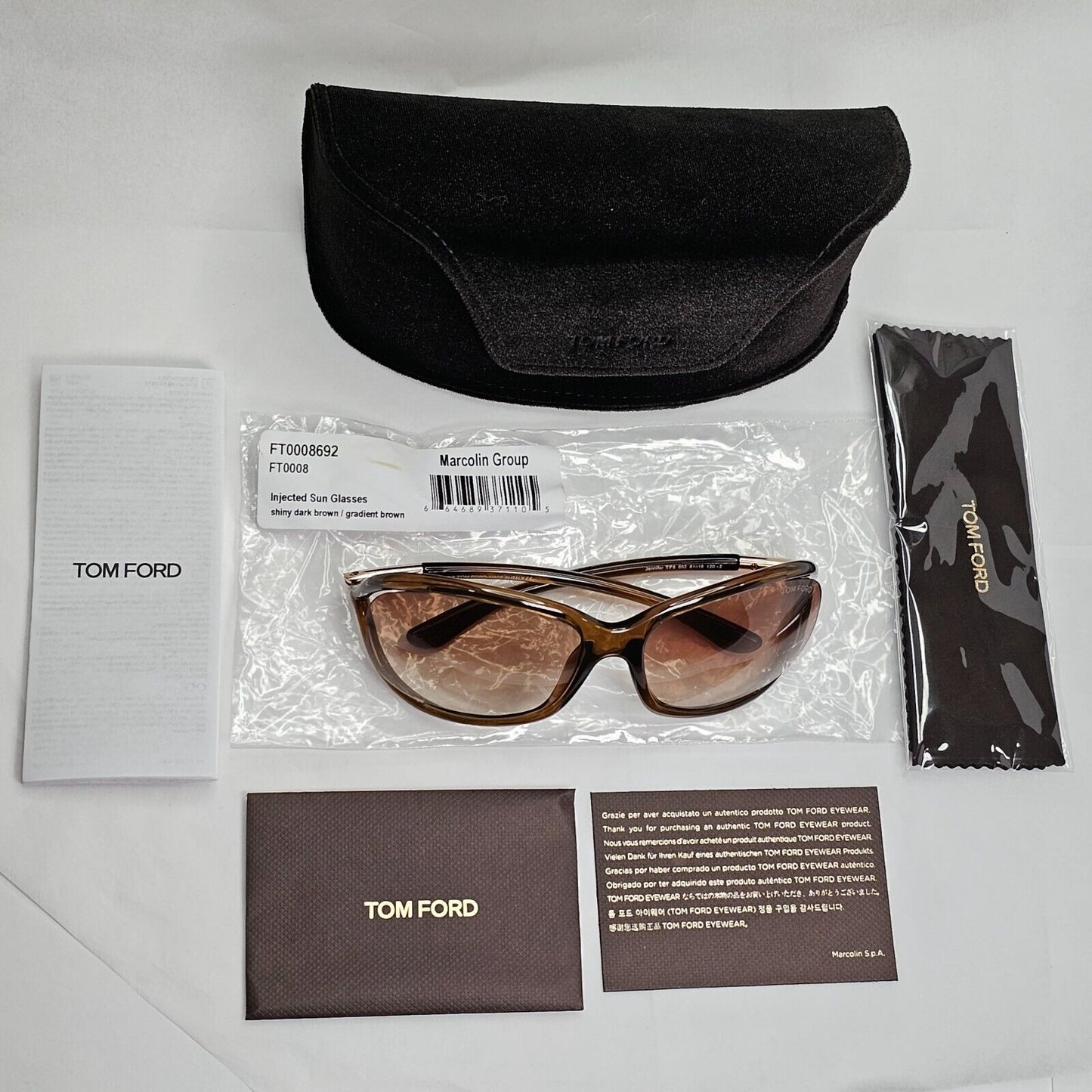 Tom Ford Sunglasses Jennifer Brown Gradient Shiny Gold Wrap FT0008 TF8 692 [A]