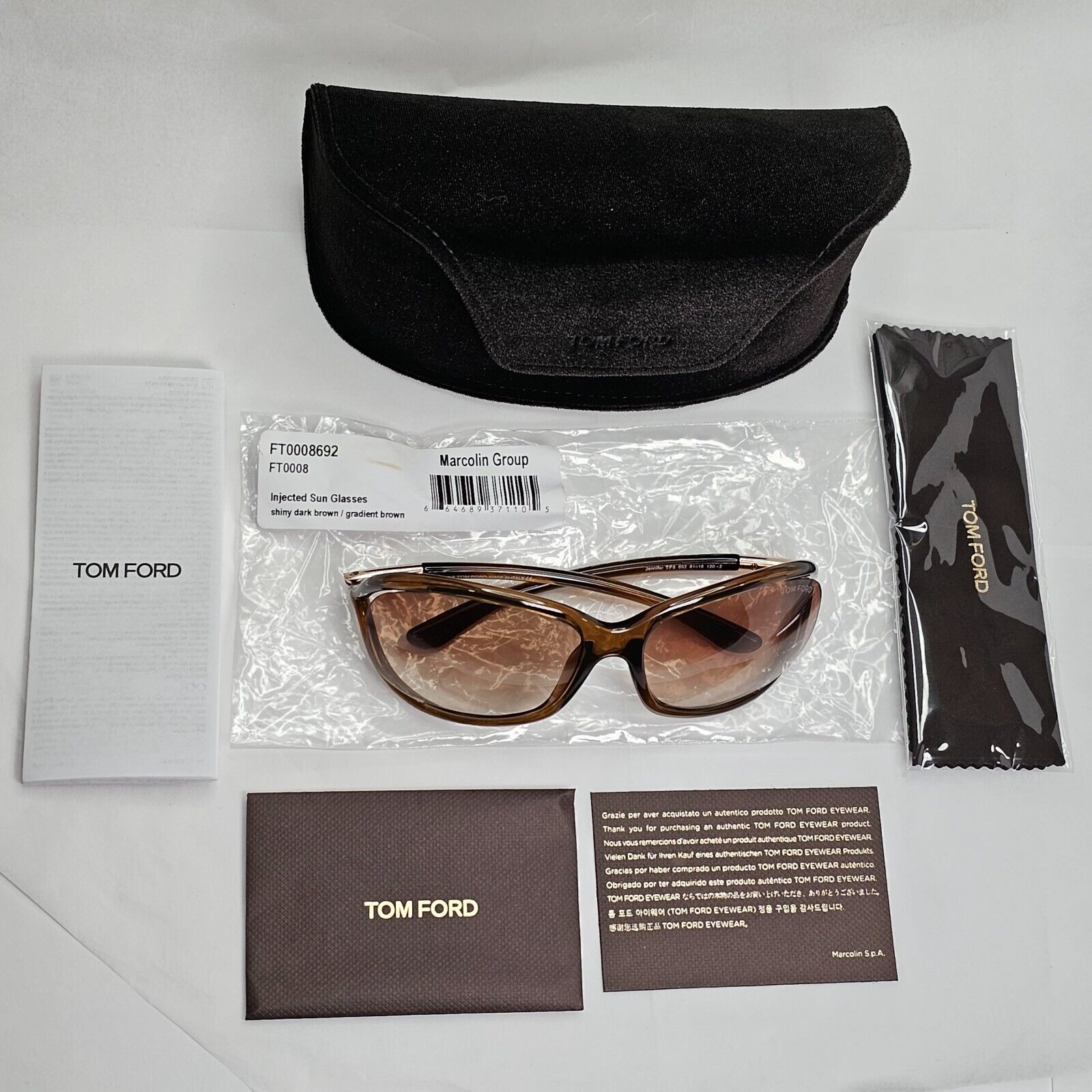 Tom Ford Sunglasses Jennifer Brown Gradient Shiny Gold Wrap FT0008 TF8 692 [A]