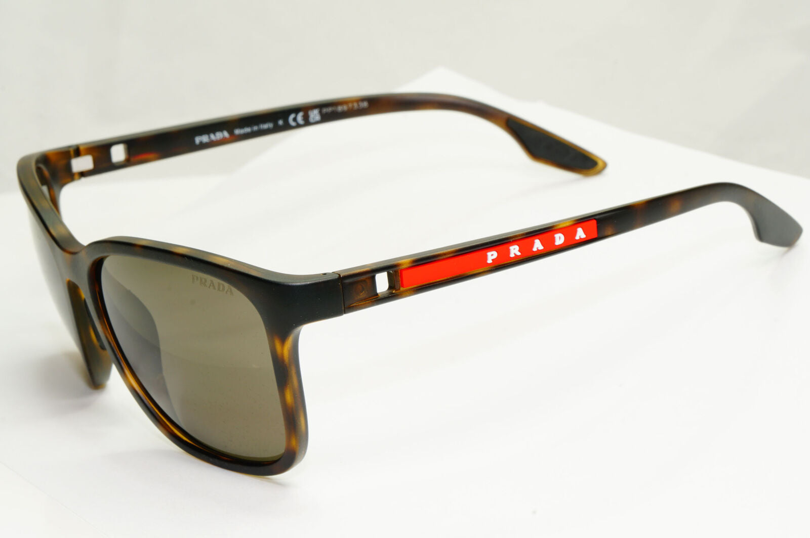 Prada Brown Sunglasses Tortoiseshell Square Red Stripe PS02WS SPS 02W 581-06H