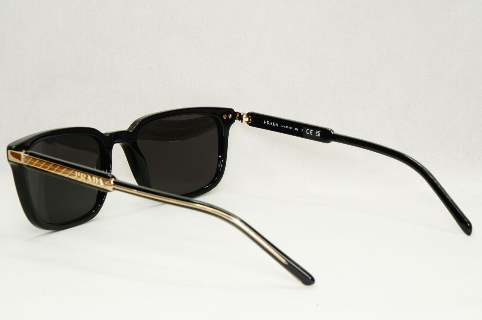 Prada Sunglasses Black Gold Square Glossy Fashion PR13YV VPR 13Y AAV-1O1 53mm