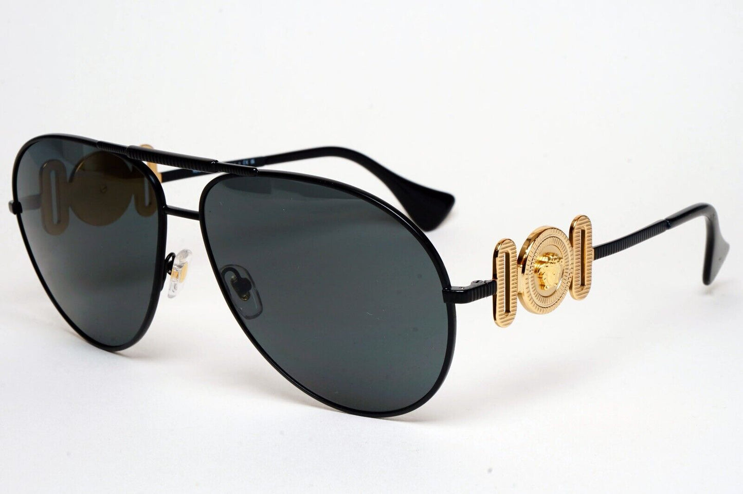 Versace Sunglasses Black Matte Gold Medusa Pilot MOD VE 2249 1261/87 65mm