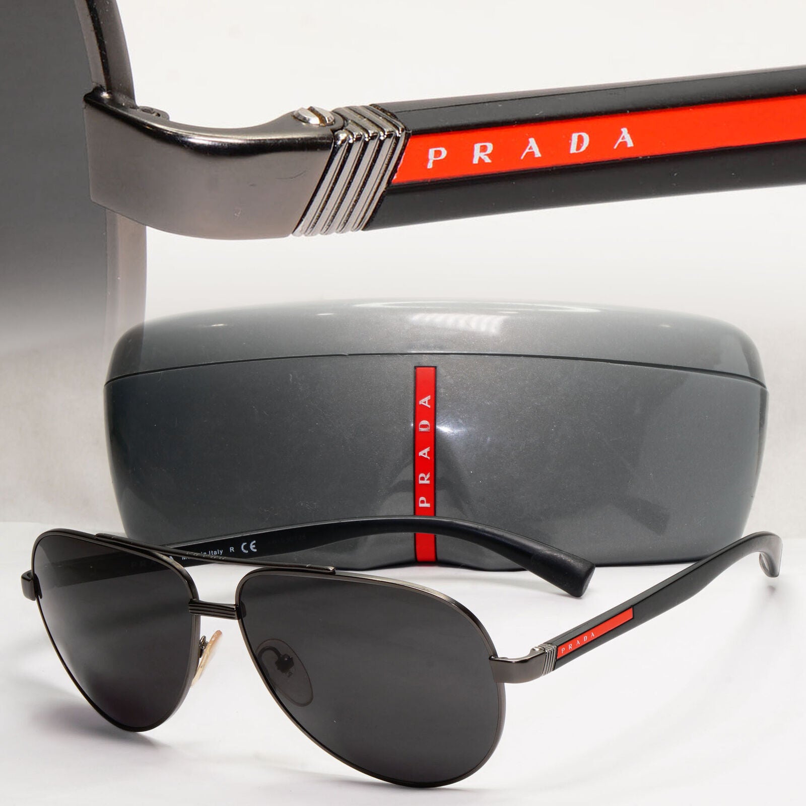 Prada Sunglasses Black Pilot Gunmetal Grey PS58US SPS 58U 7CQ-5S0 63mm 140124
