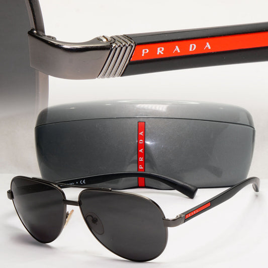 Prada Sunglasses Black Pilot Gunmetal Grey PS58US SPS 58U 7CQ-5S0 63mm 140124