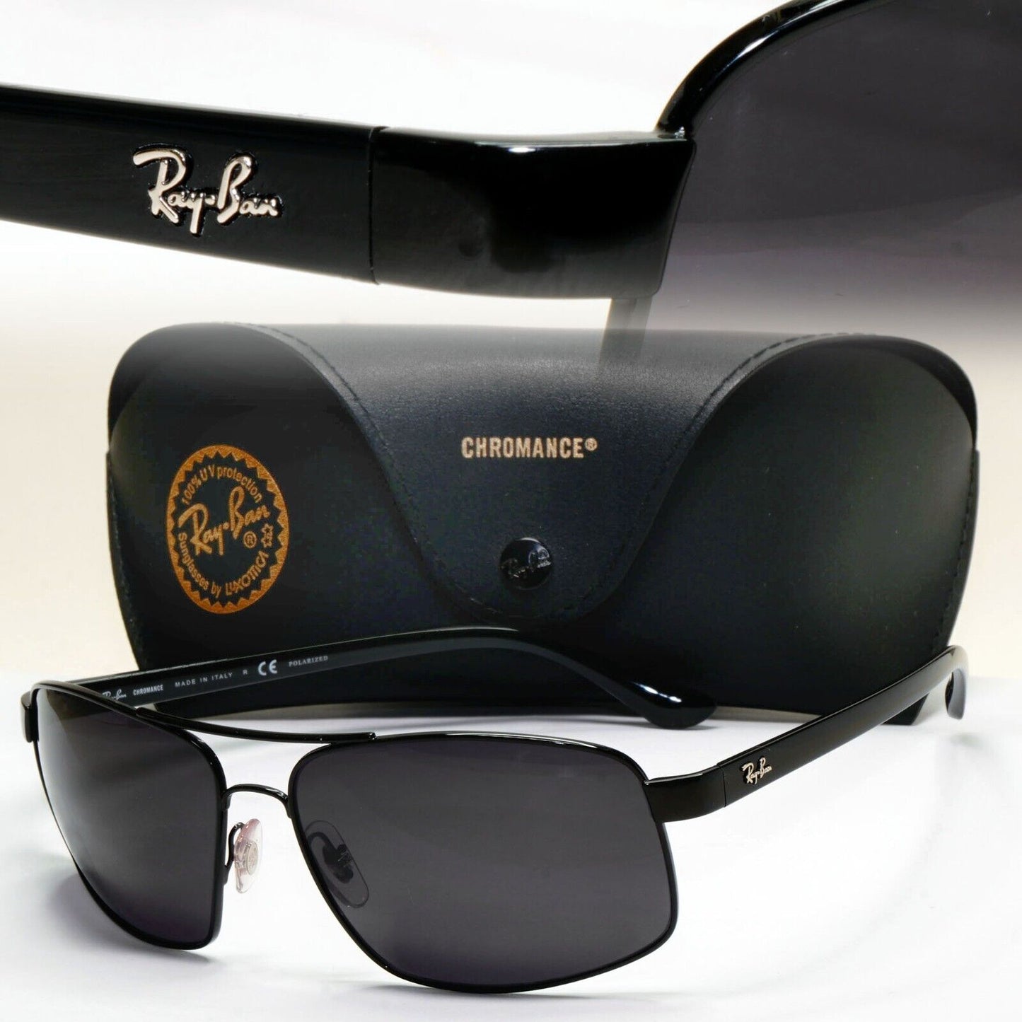 Ray-Ban Sunglasses with Custom Lenses Black Wrap RB 3604-CH 002/J0 62mm 260724