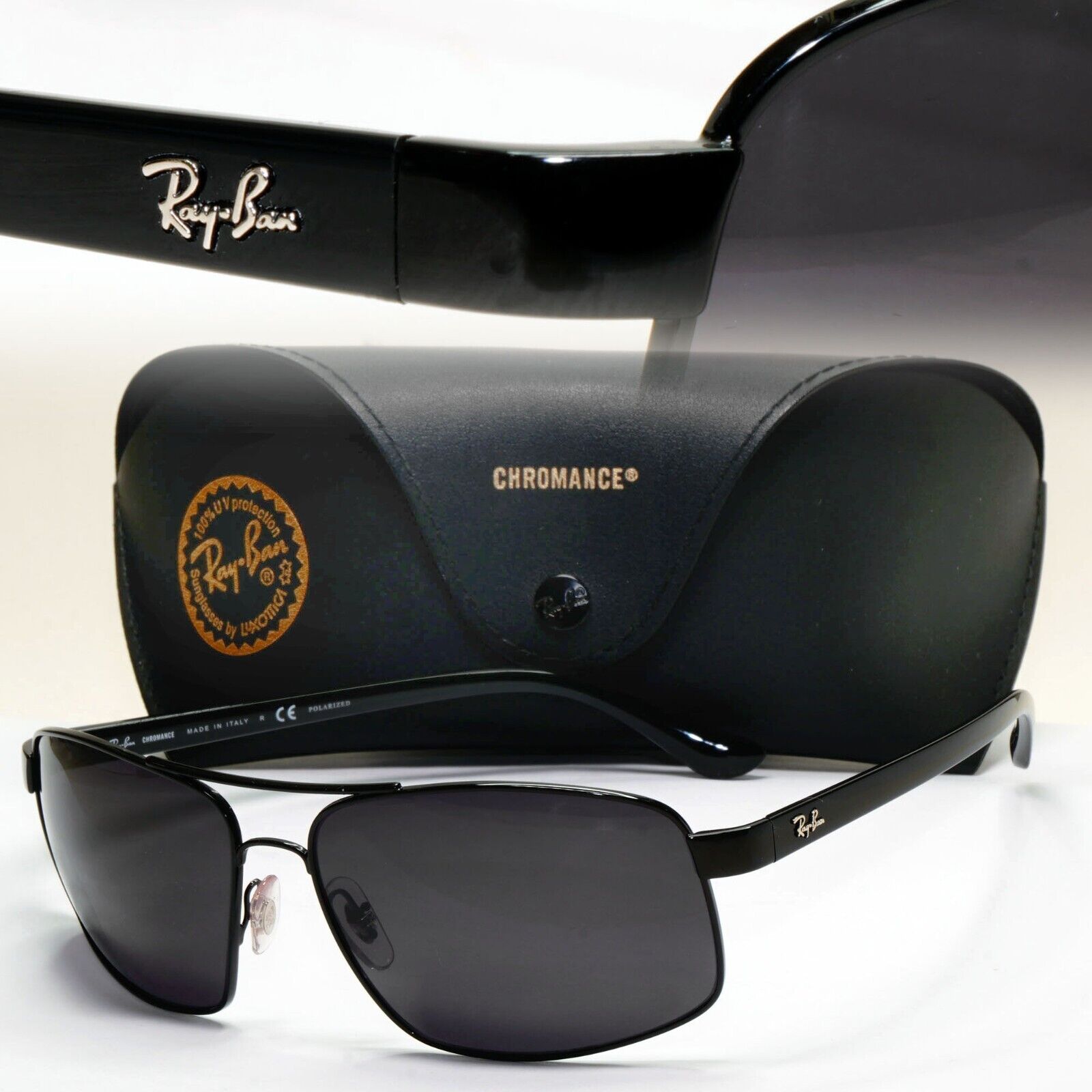 Ray-Ban Sunglasses with Custom Lenses Black Wrap RB 3604-CH 002/J0 62mm 260724