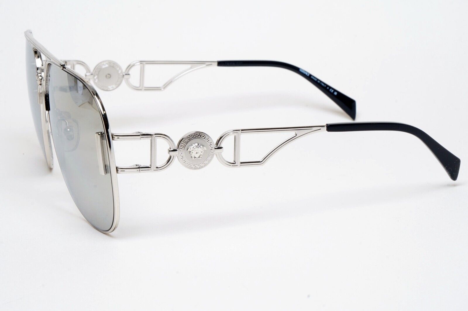 Versace Sunglasses Oversized Pilot Silver Medusa Mirror MOD VE 2255 1000/6G
