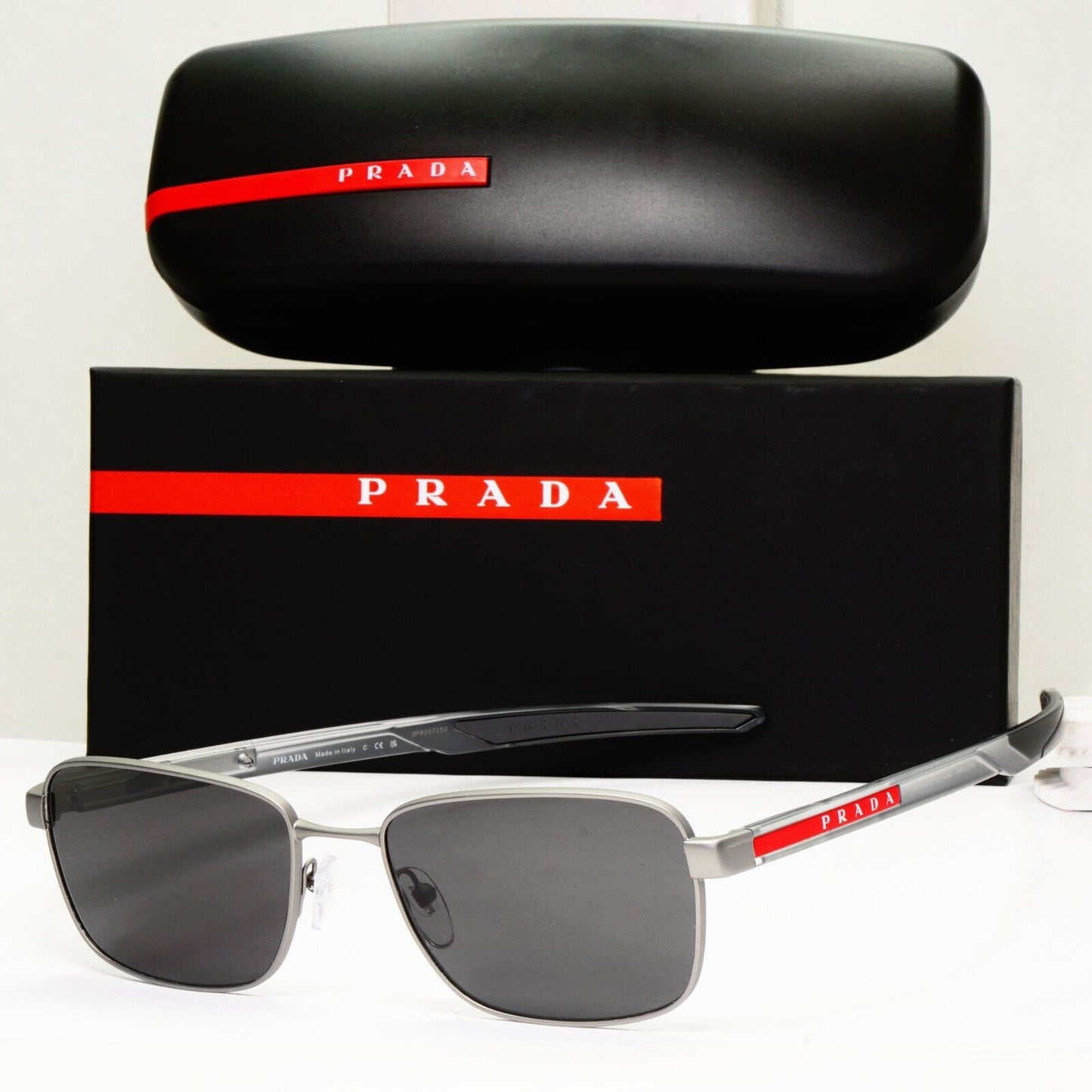 Prada Sunglasses Grey Black Red Stripe Mens PS54OV VPS 54O DG1-1O1 55mm