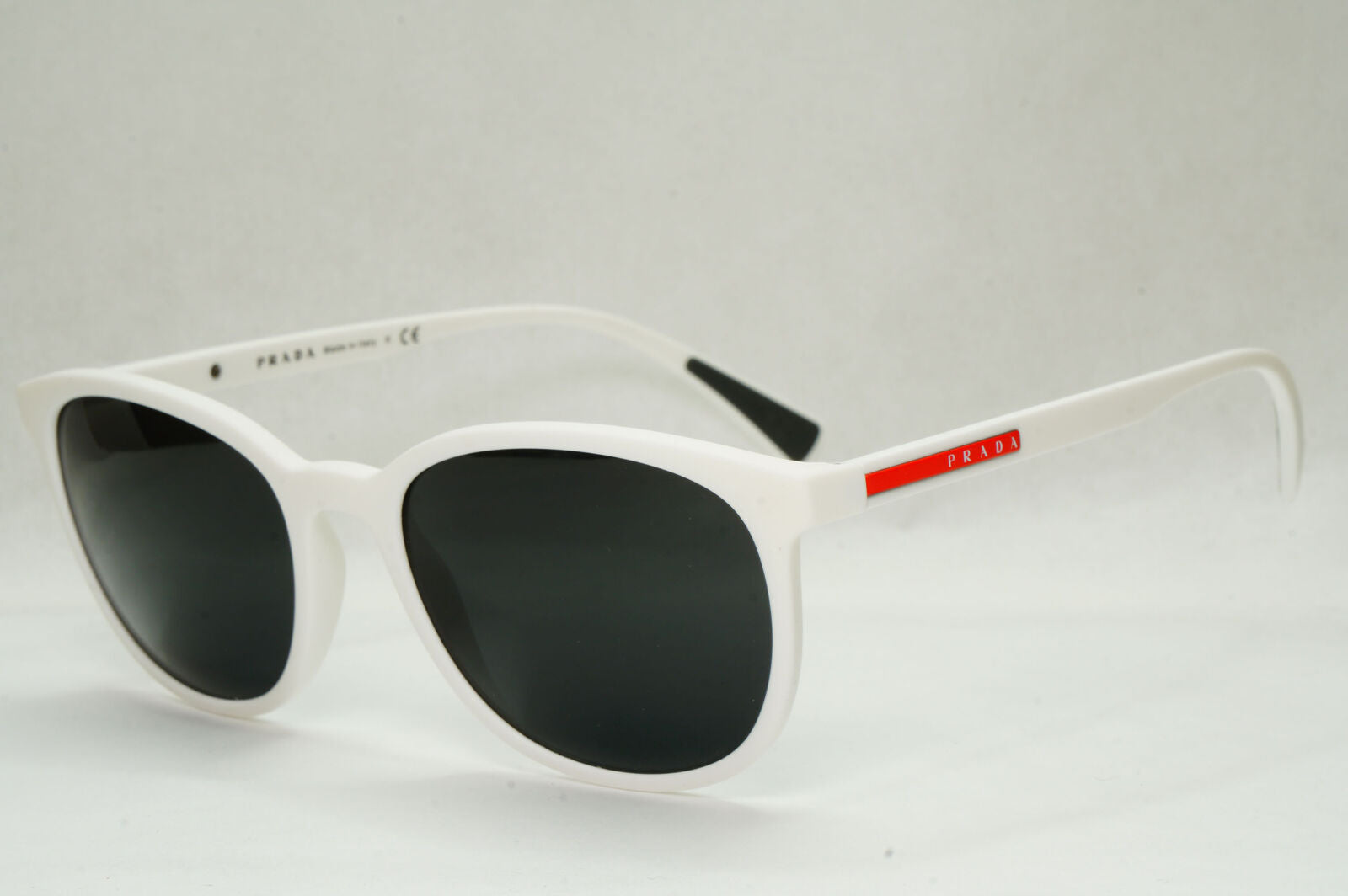 Prada Sunglasses White Black Square Red Stripe PS07LV VPS 07L TWK-1O1 53mm