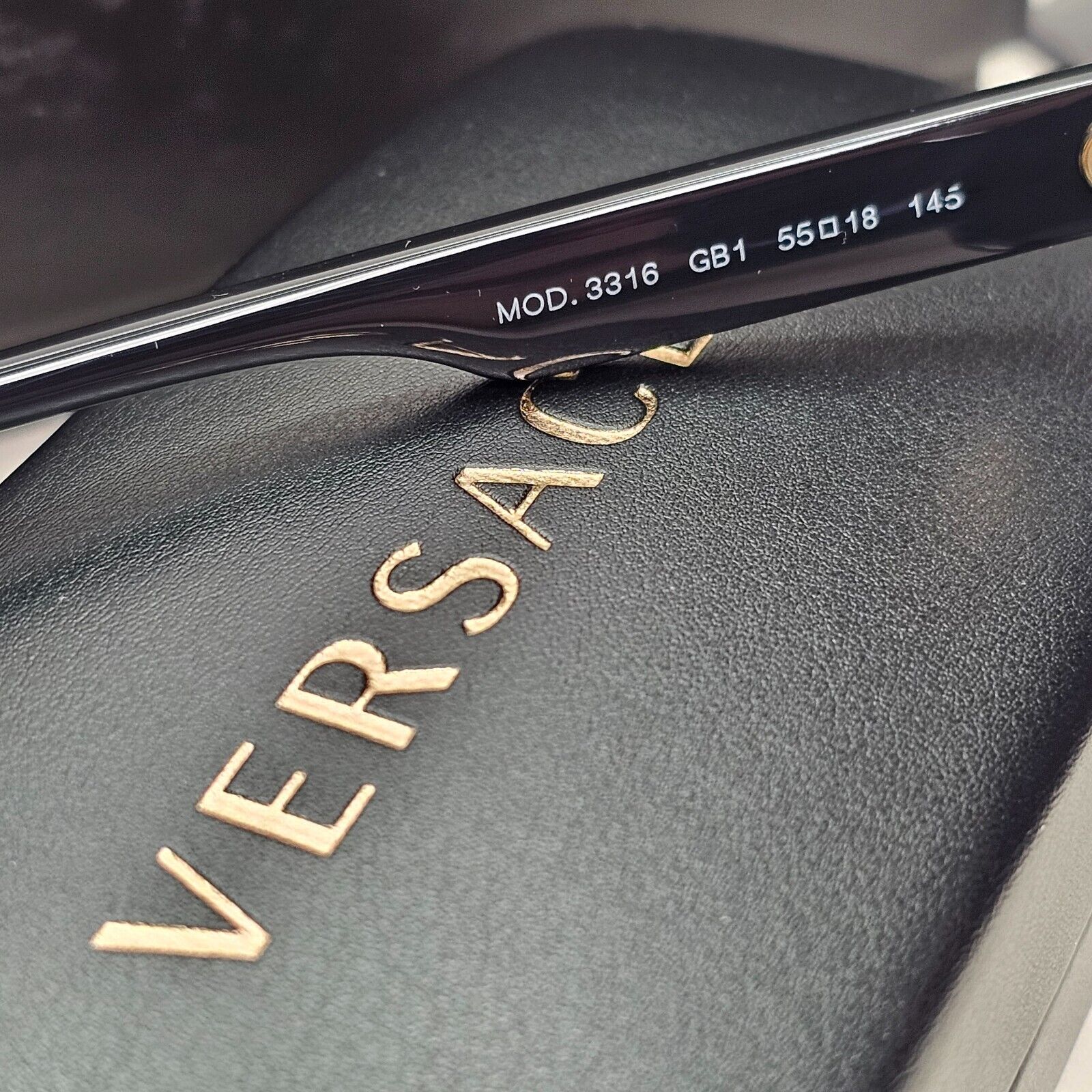 Versace Sunglasses Black Gold Letters Rectangle MOD VE 3316 GB1 55mm