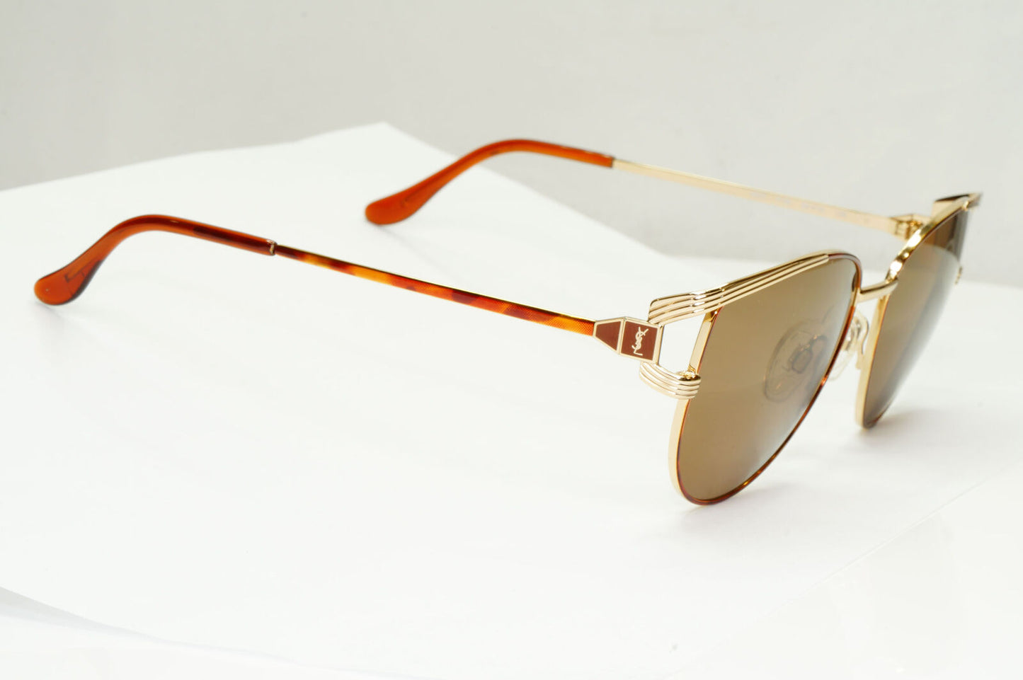 YSL 1988 Sunglasses Vintage Yves Saint Laurent Gold Brown Square 4003 Y128 56mm