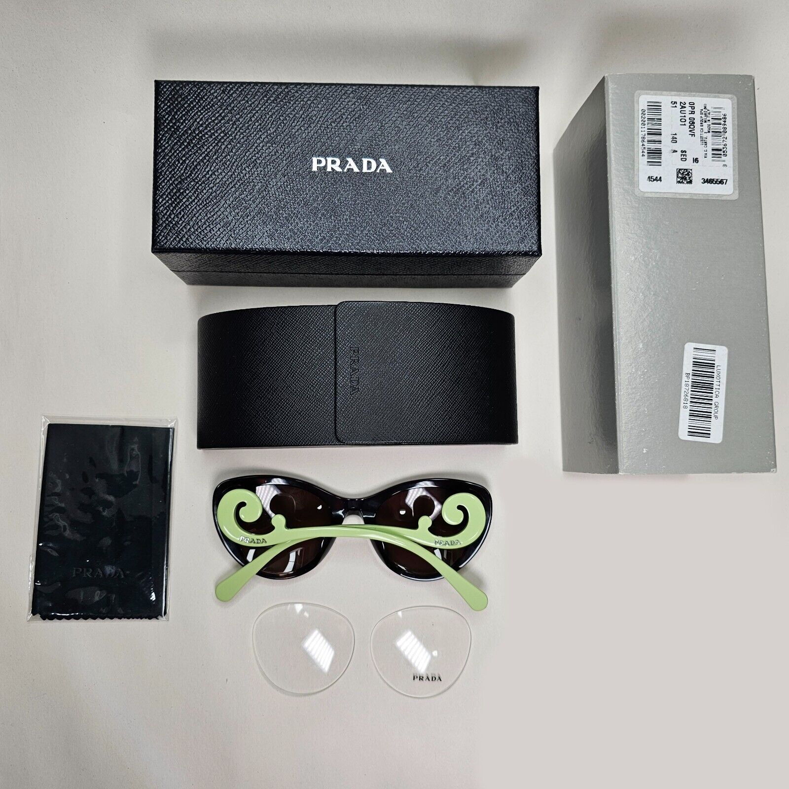 Prada Sunglasses Baroque Swirl Brown Green Cat Eye PR06QV-F VPR 06Q-F 2AU-1O1