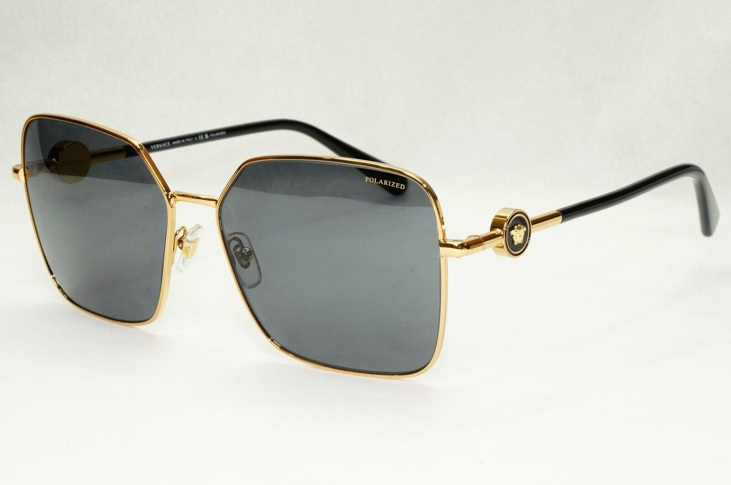 Versace Sunglasses Black Polarized Gold Square Medusa MOD VE 2227 1002/81