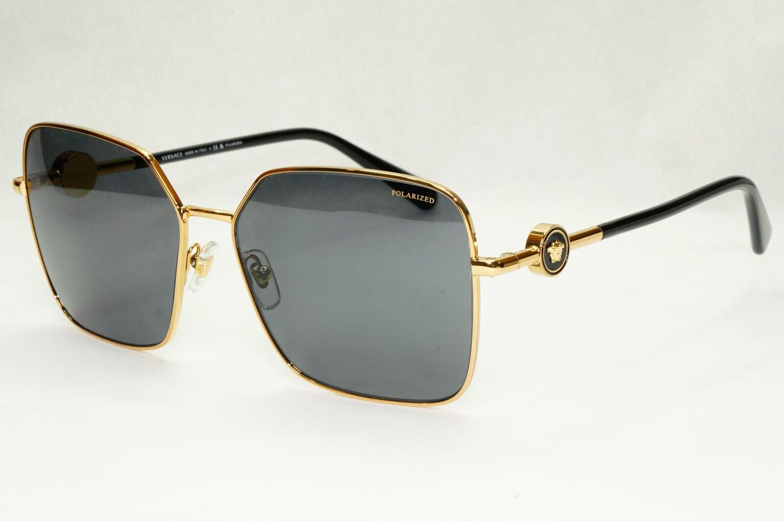 Versace Sunglasses Black Polarized Gold Square Medusa MOD VE 2227 1002/81