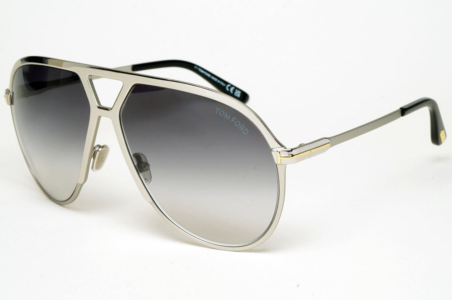 Tom Ford Sunglasses Xavier Silver Grey Gradient Large Pilot Metal TF 1060 16B A
