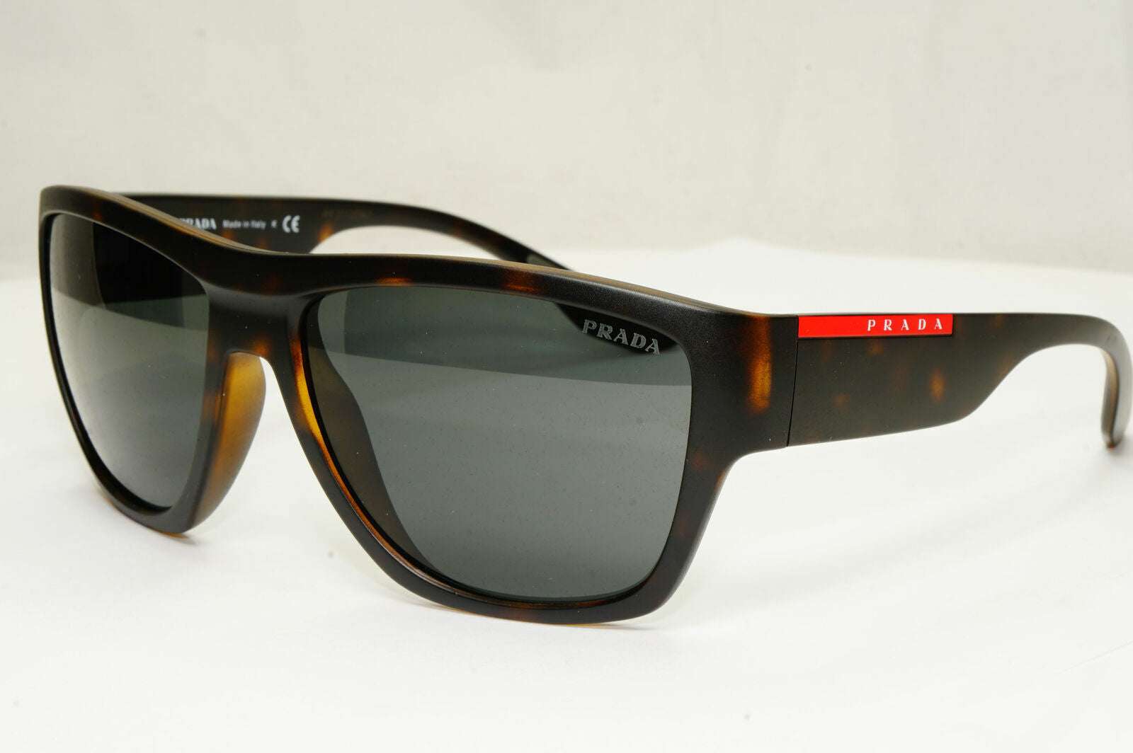 Prada Sunglasses Grey Brown Havana Mens Square SPS 08V 564-06F Red Stripe Sport