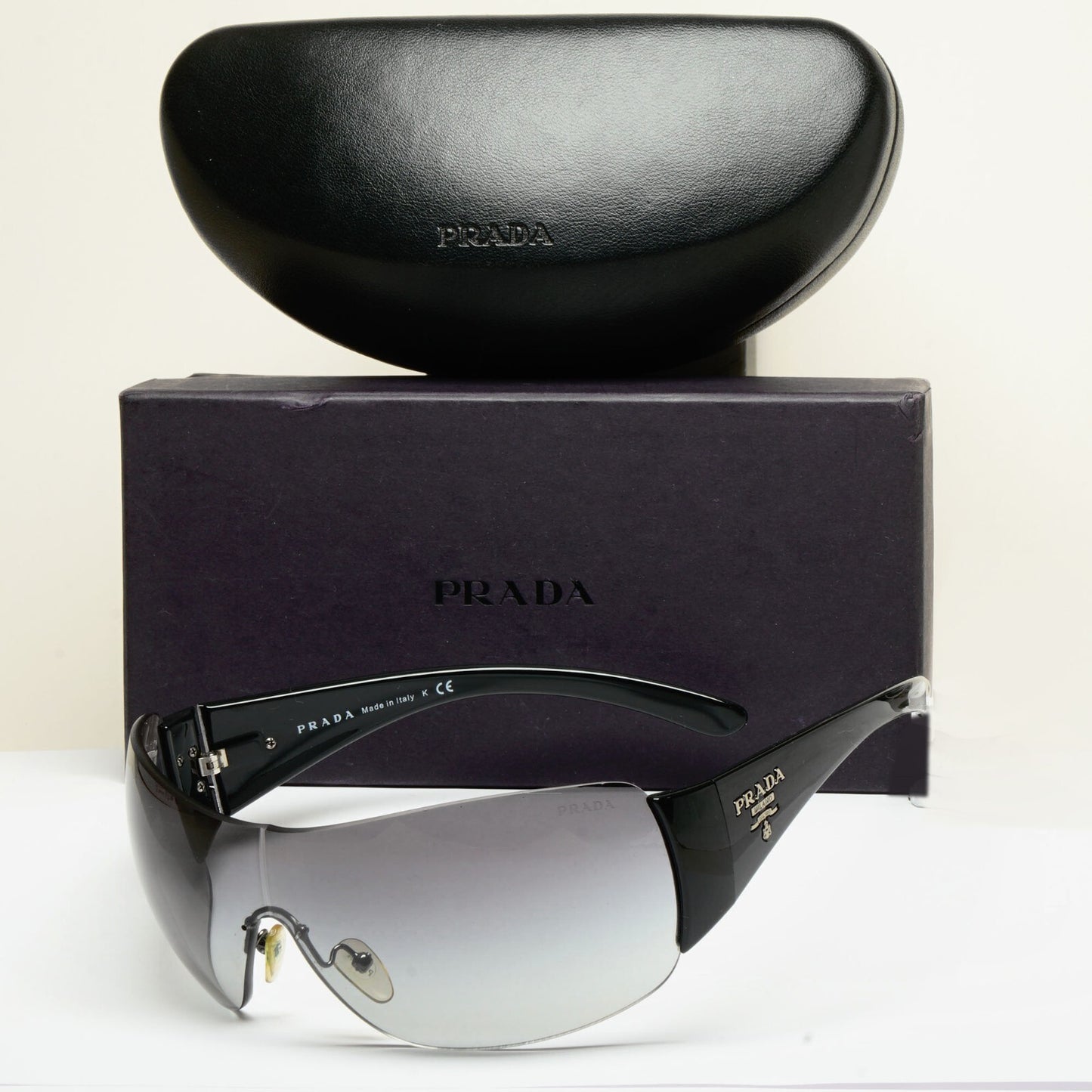 Prada Sunglasses 2012 Black Grey Wrap Shield PR22MS SPR 22M 1AB-3M1 130225