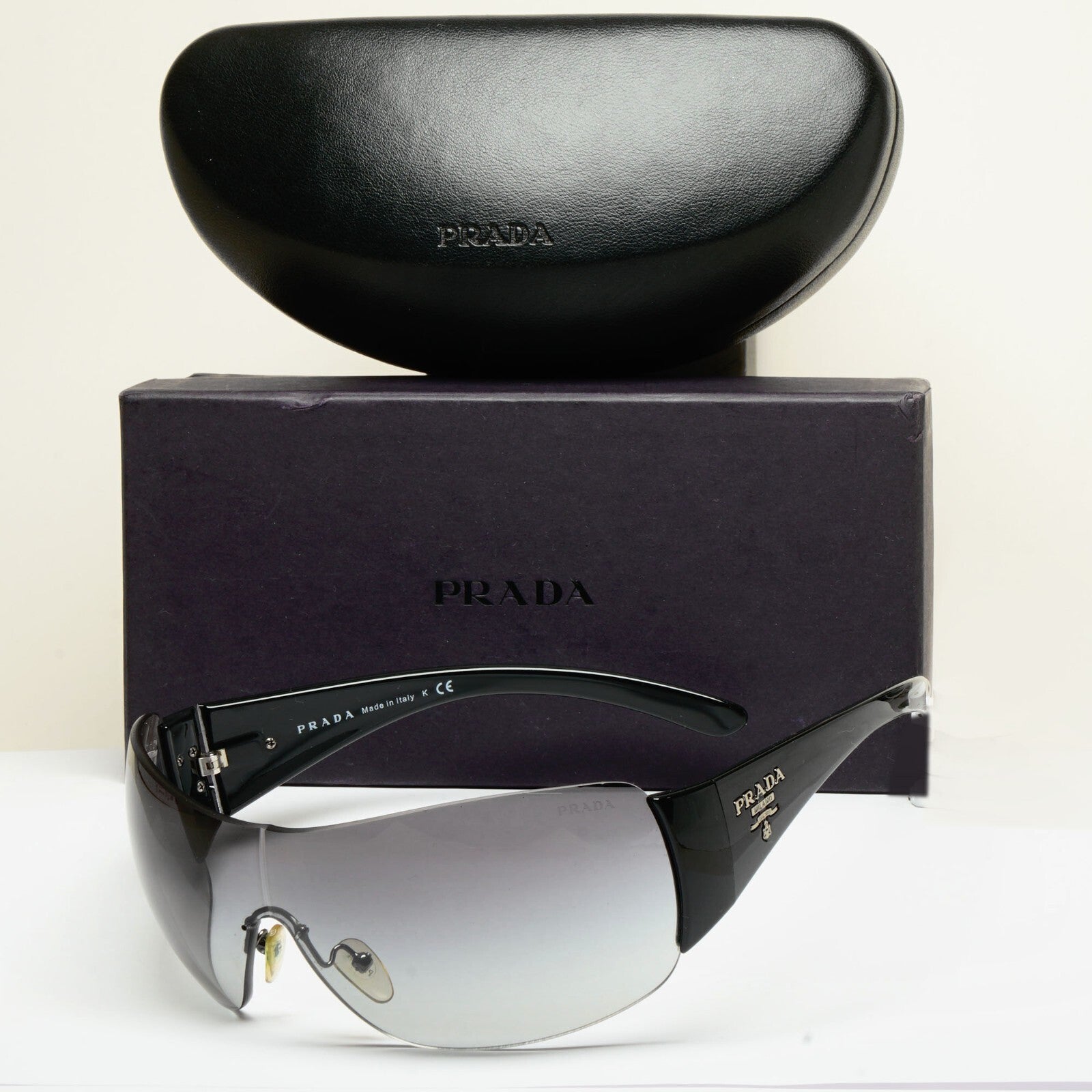 Prada Sunglasses 2012 Black Grey Wrap Shield PR22MS SPR 22M 1AB-3M1 130225