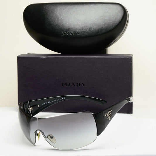 Prada Sunglasses 2012 Black Grey Wrap Shield PR22MS SPR 22M 1AB-3M1 130225