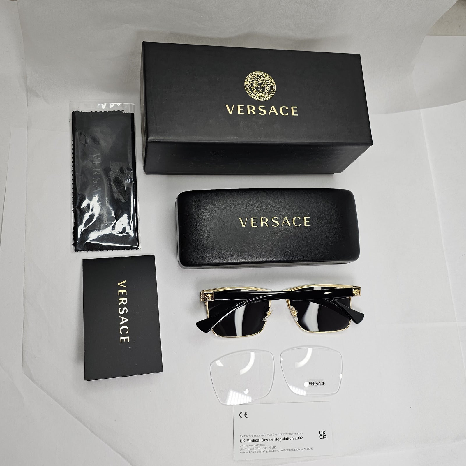 Versace Sunglasses Black Gold Square Metal Rectangle MOD VE 1285 1002 56mm