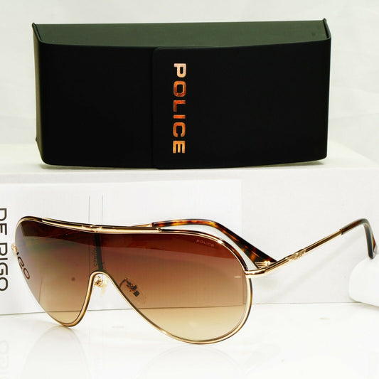 Police Gold Brown Gradient Shield Visor Ski Metal Sunglasses Mens SPL 964 0330