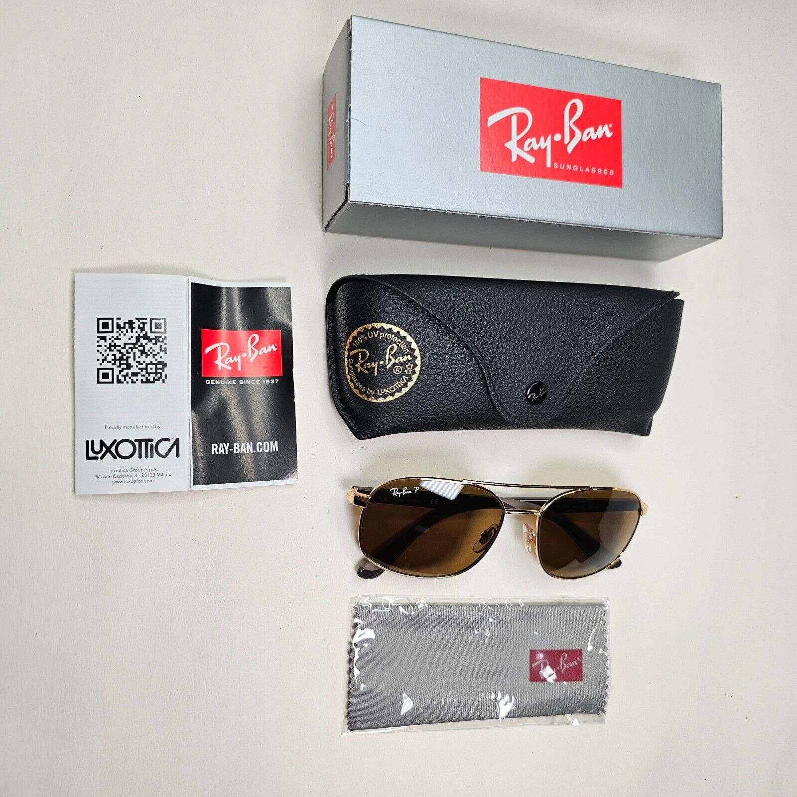 Ray-Ban Sunglasses 2018 Polarized Gold Brown Pilot Navigator RB 3593 001/83 58mm