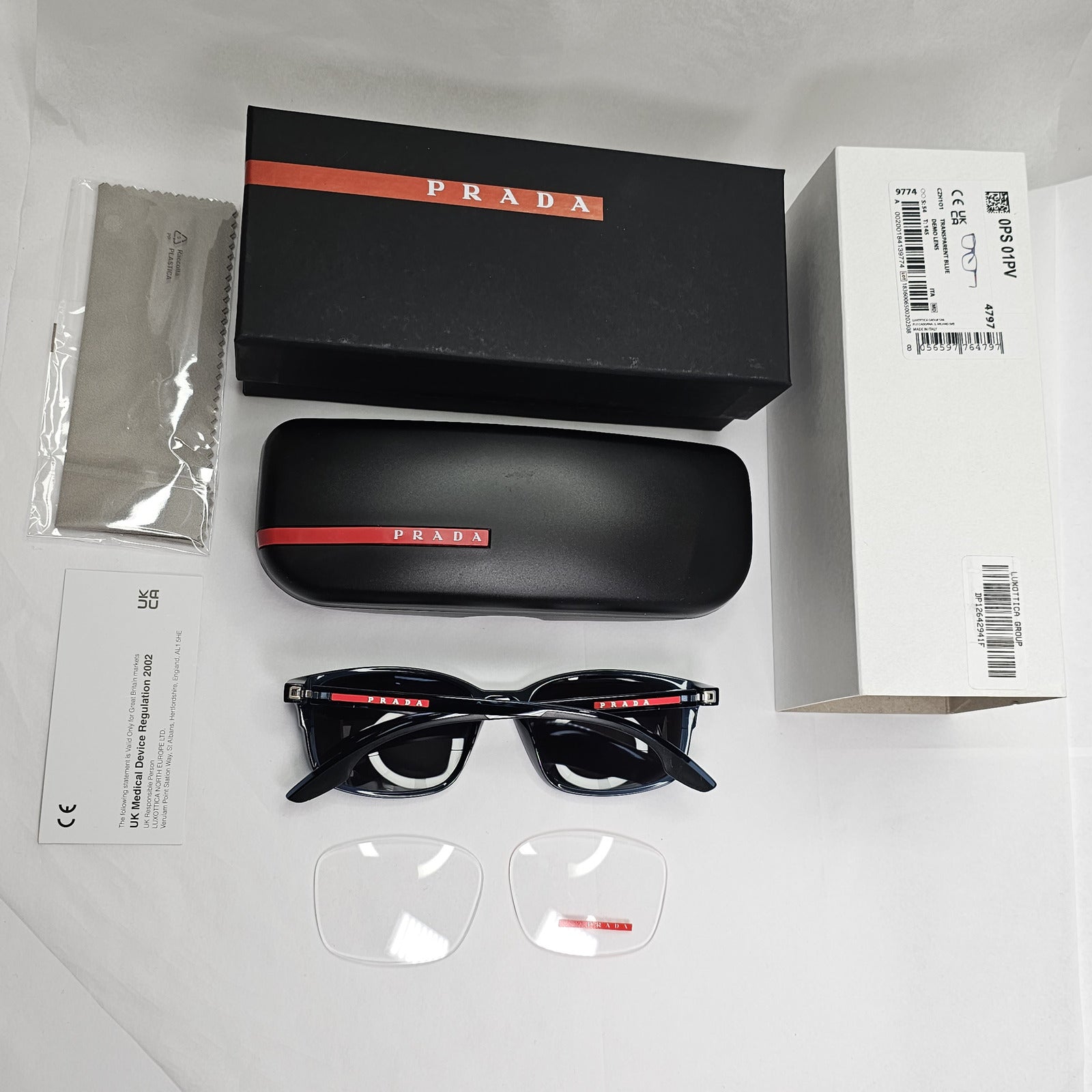 Prada Sunglasses Blue Transparent Black Square PS01PV VPS 01P CZH-1O1 54mm