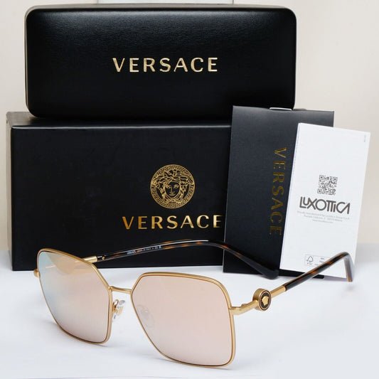 Versace Sunglasses Gold Mirror Brown Square Medusa MOD VE 2227 1410/5A 59mm