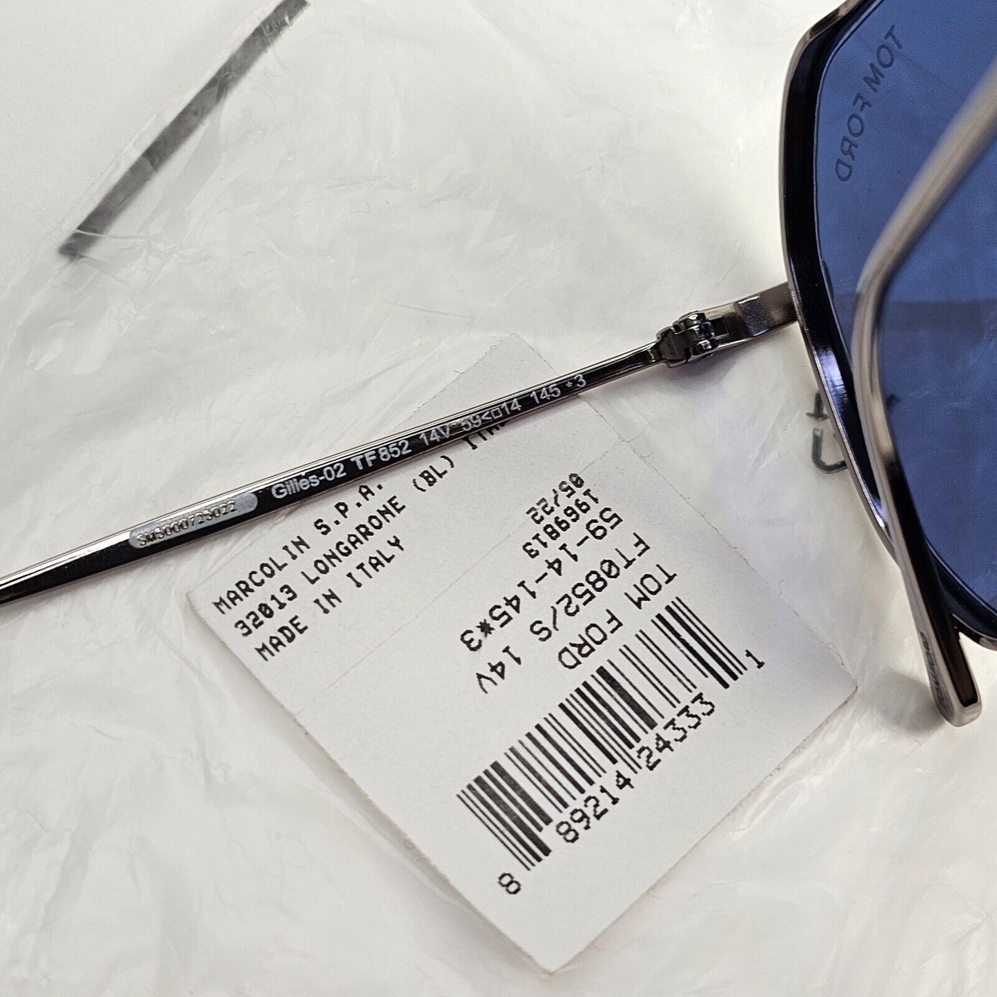 Tom Ford Sunglasses Gilles-02 Silver Dark Blue Metal Pilot TF 852 14V 59mm [A]