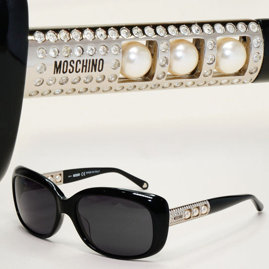Moschino Sunglasses 2005 Vintage Black Silver Pearl Square MO572 01 101124