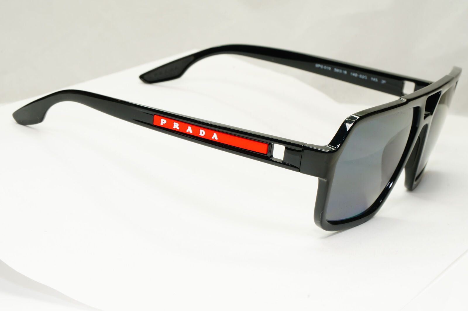 Prada Polarized Sunglasses Black Glossy Square Pilot PS01XS SPS 01X 1AB-02G
