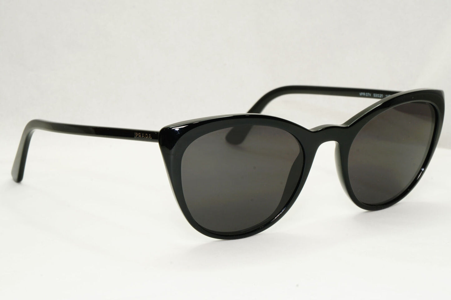 Prada Sunglasses Black Cat Eye Glossy Womens Fashion PR07VV VPR 07V 1AB-1O1 53mm
