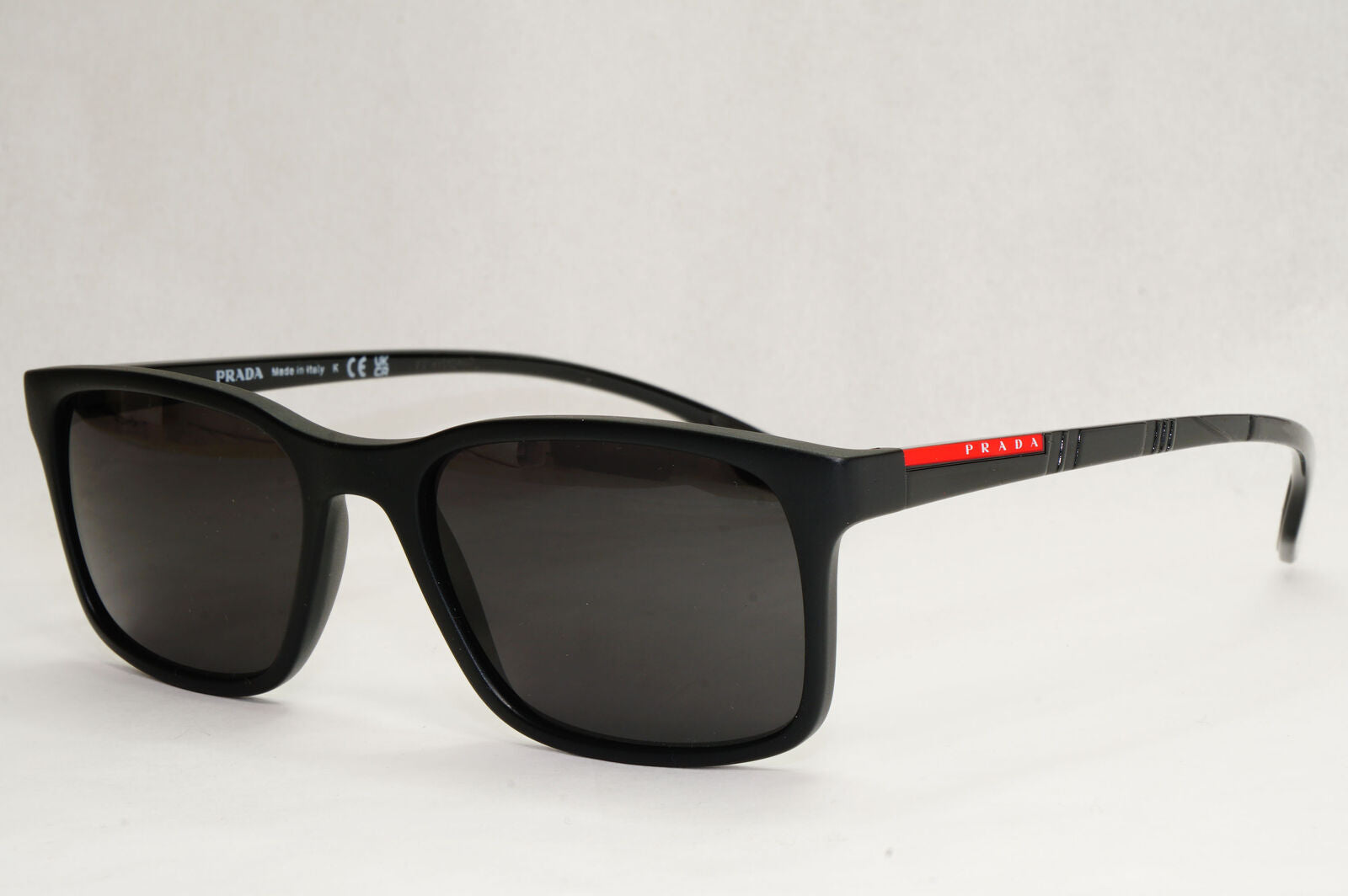 Prada Sunglasses Black Matte Square Red Stripe PS01LV VPS 01L 1BO-1O1 52mm