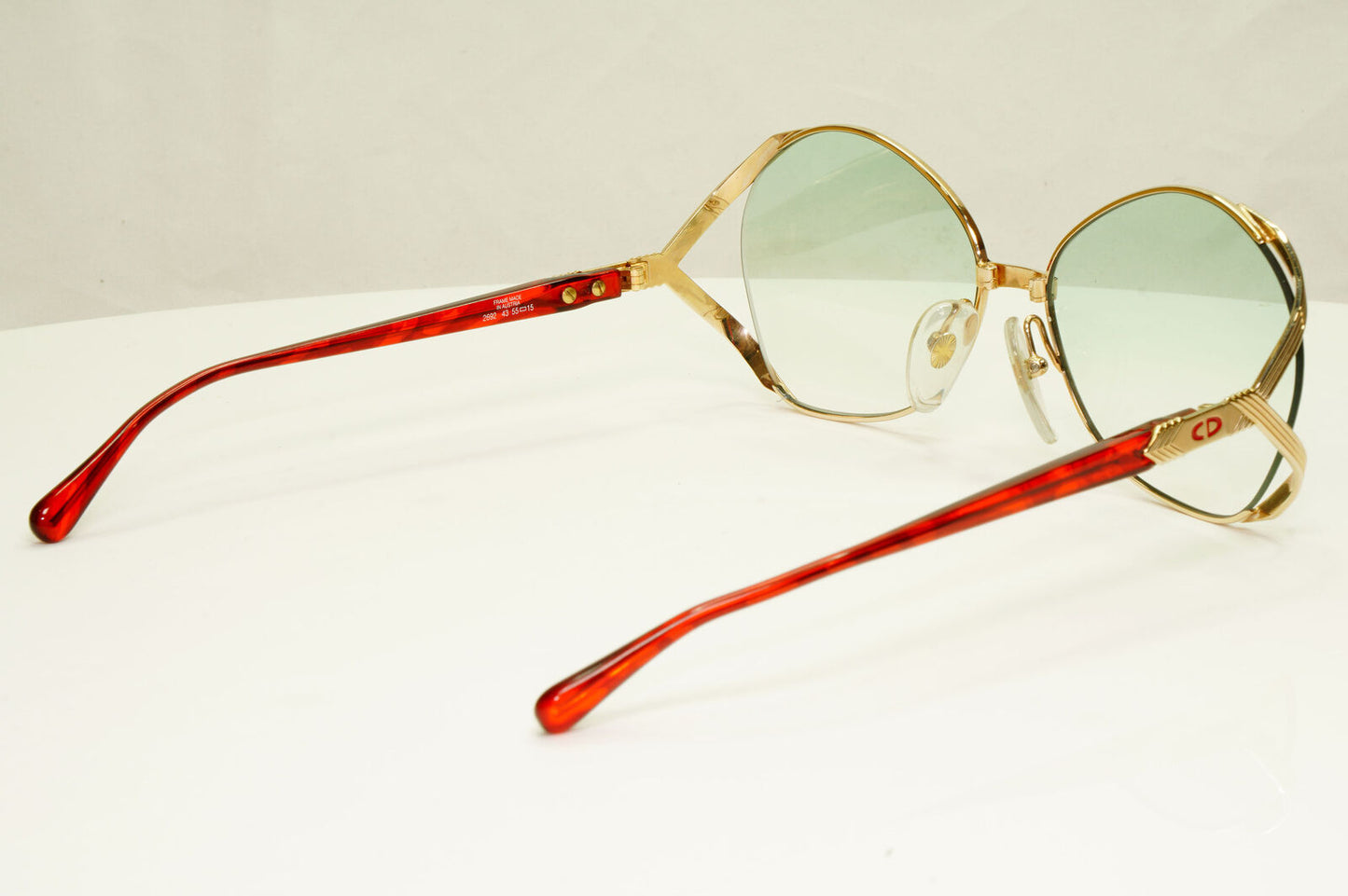 Dior 1990s Gold Sunglasses Austria Red Green Vintage Square Womens 2692 43