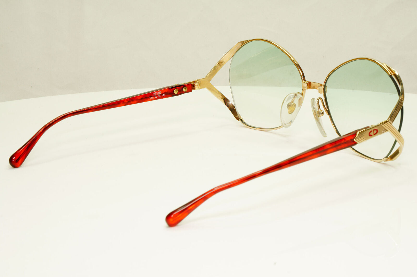 Dior 1990s Gold Sunglasses Austria Red Green Vintage Square Womens 2692 43