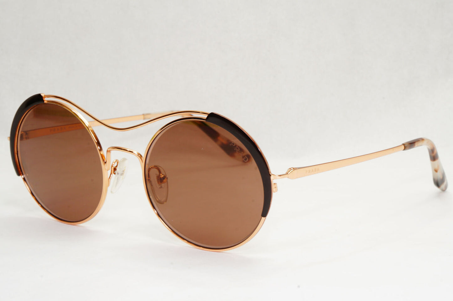 Prada Sunglasses Gold Brown Mirror Round Oval Metal PR55VS SPR 55V 331-408 50mm
