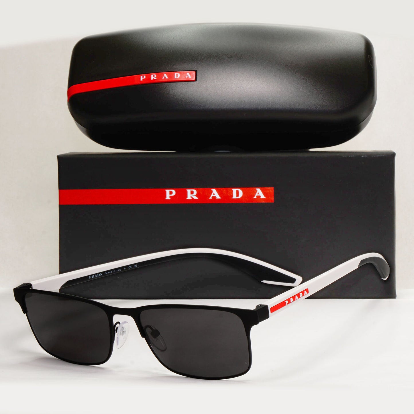 Prada Sunglasses Black White Red Linea Rossa Square PS50PV VPS 50P DG0-1O1 57mm