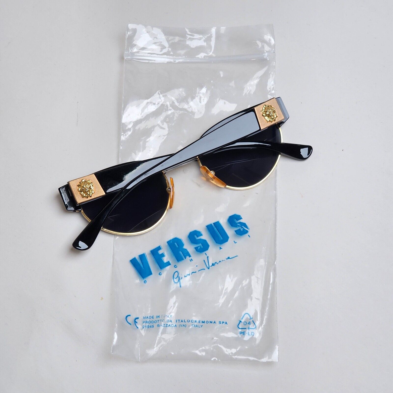 Versus Sunglasses 1996 by Gianni Versace Vintage Black Gold Lion MOD E22 COL 852