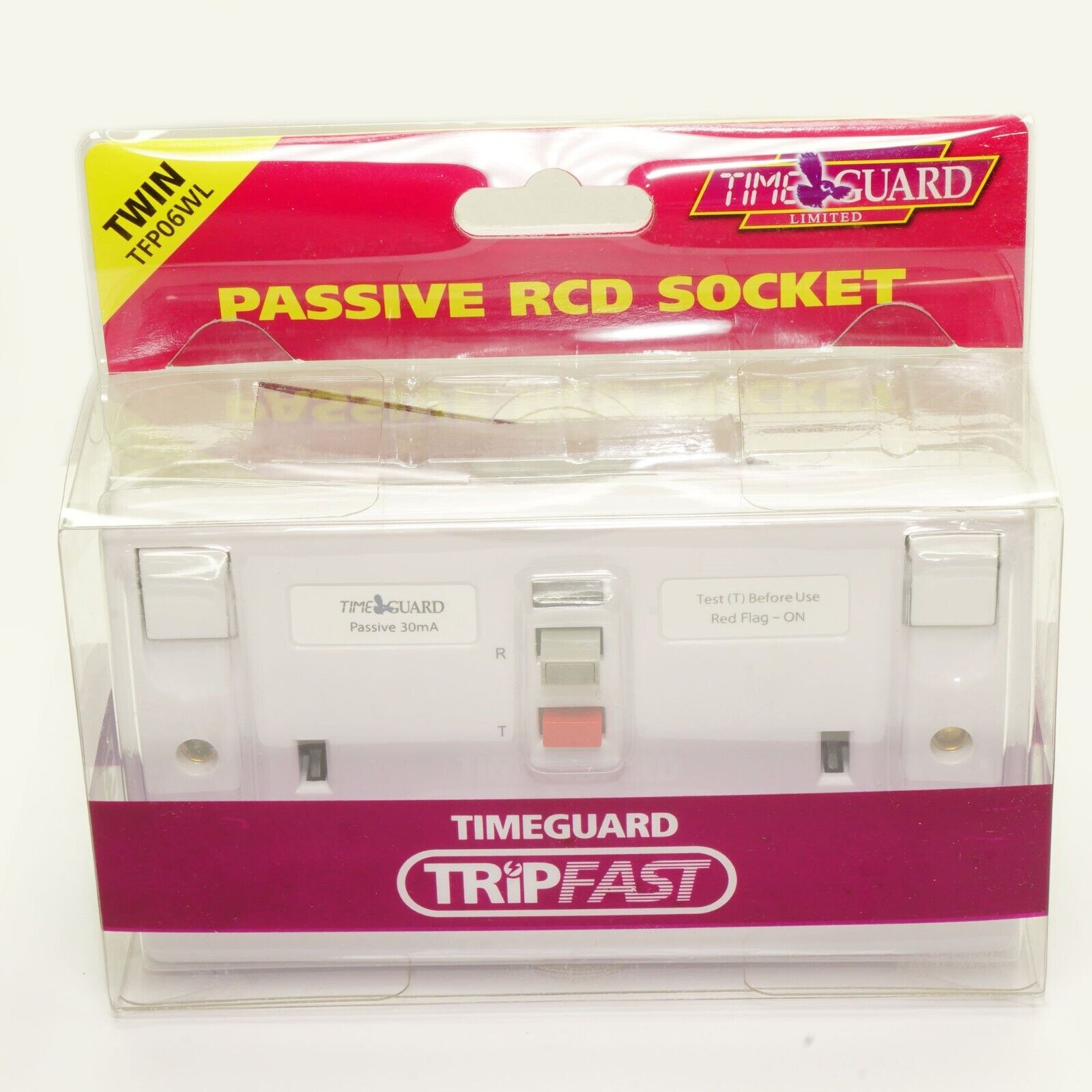 Timeguard 2 Gang RCD Double Socket TFP06WL Passive 13 AMP 30MA Switched Outlet 
