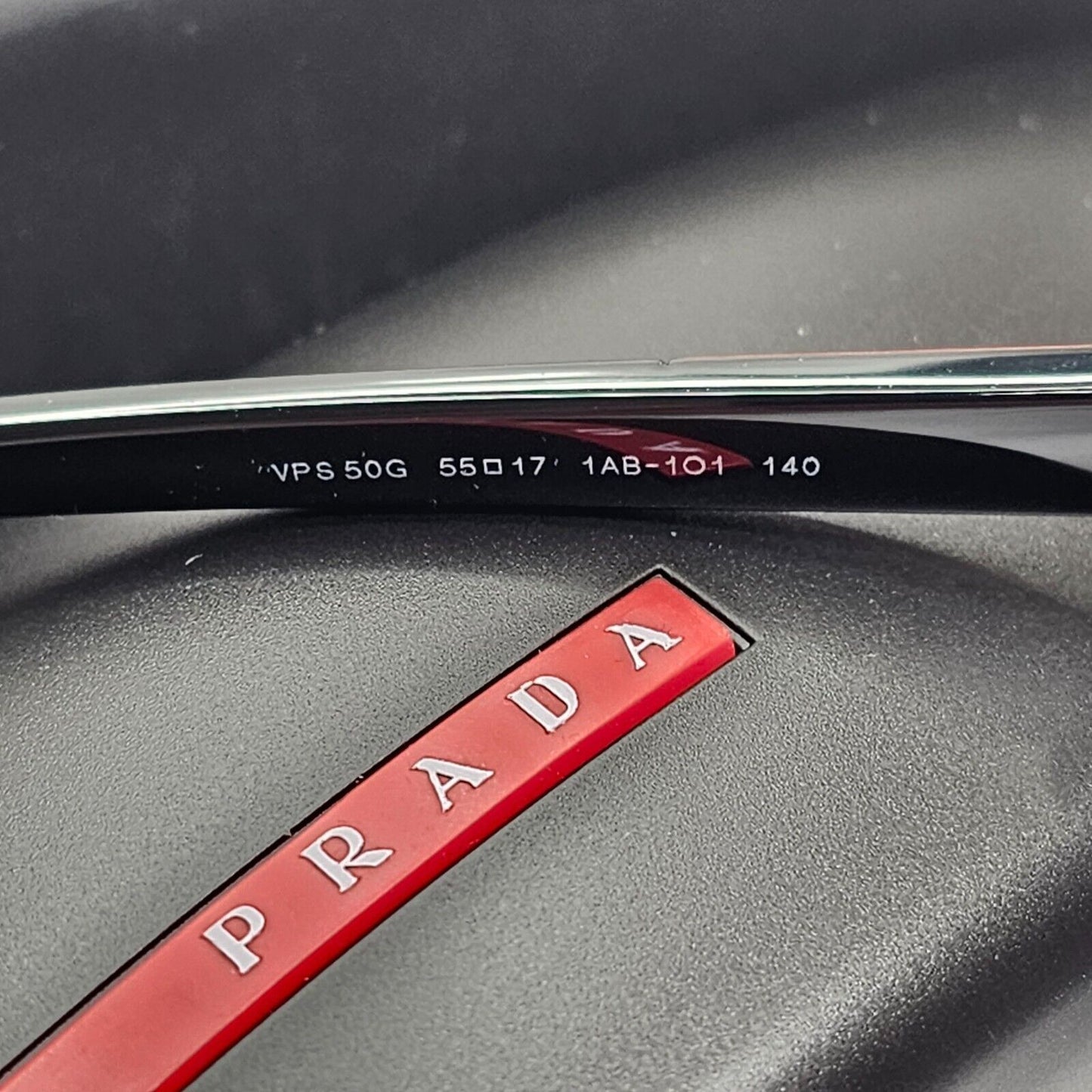 Prada Sunglasses Black Rectangle Square Metal Rim PS50GV VPS 50G 1AB-1O1 55mm